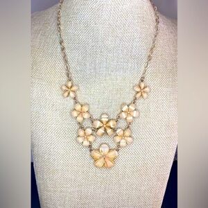 New in box Handmade Floral Necklace in Gold and Cream